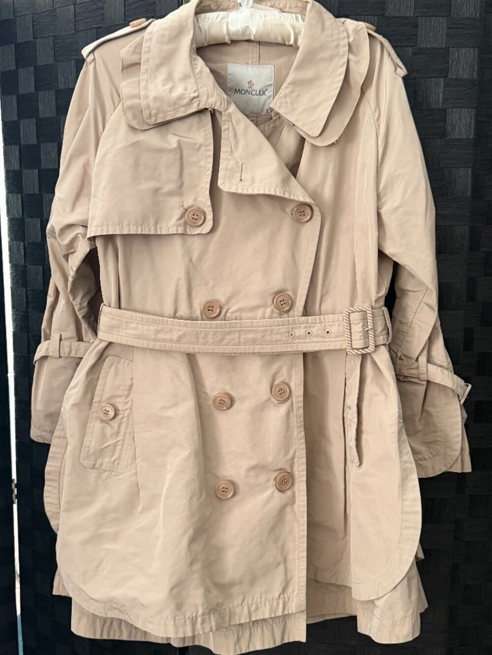 Moncler double breasted tan jacket w full skirt. US 14.